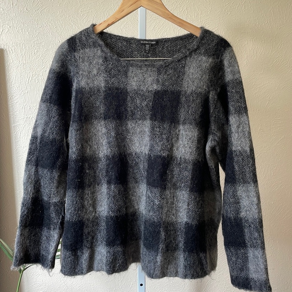 Eileen Fisher buffalo check soft alpaca brushed sweater